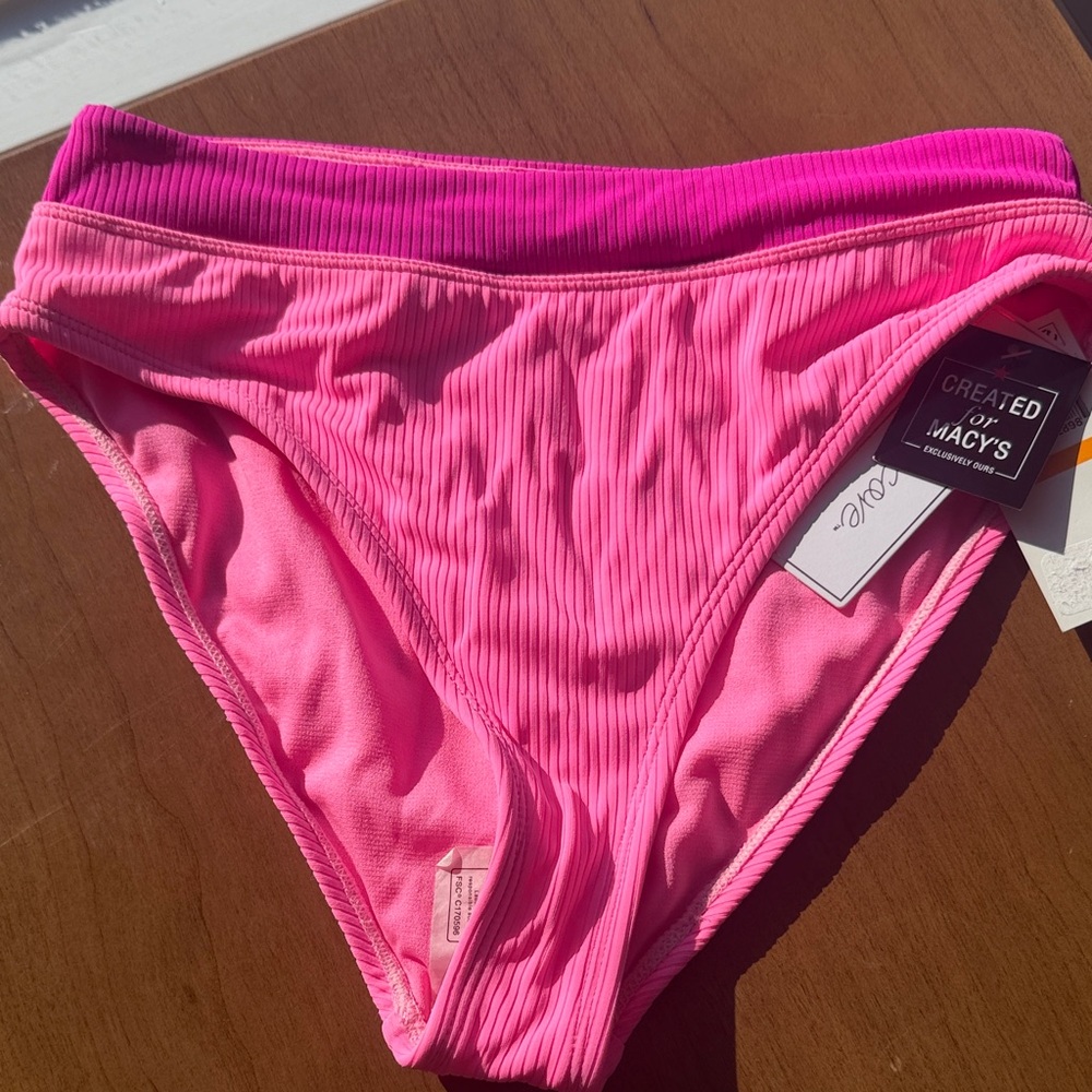 Macy's Vibrant Pink Ribbed Bikini Bottom